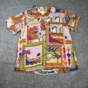 ANTHROPOLOGIE MAEVE Bon Voyage Top Small Hawaiian Button Down Blouse Multicolor